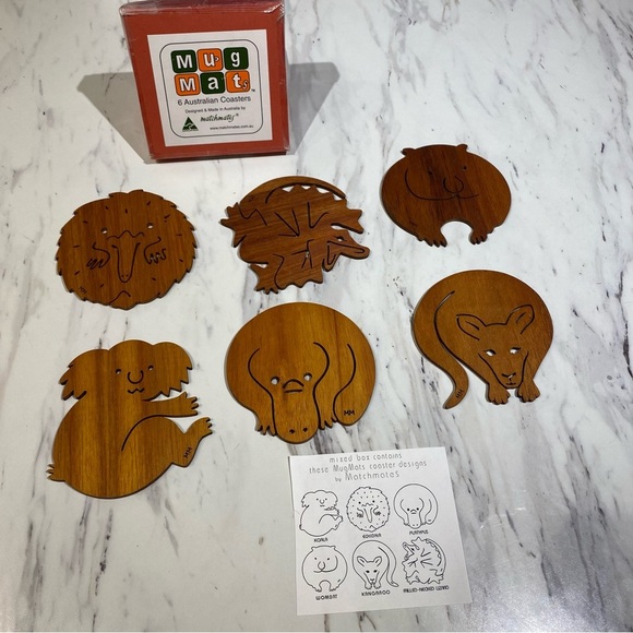 Vintage Coaster set  Mug Mats 6 Australian animal drink Coasters exotic wood - Picture 4 of 7